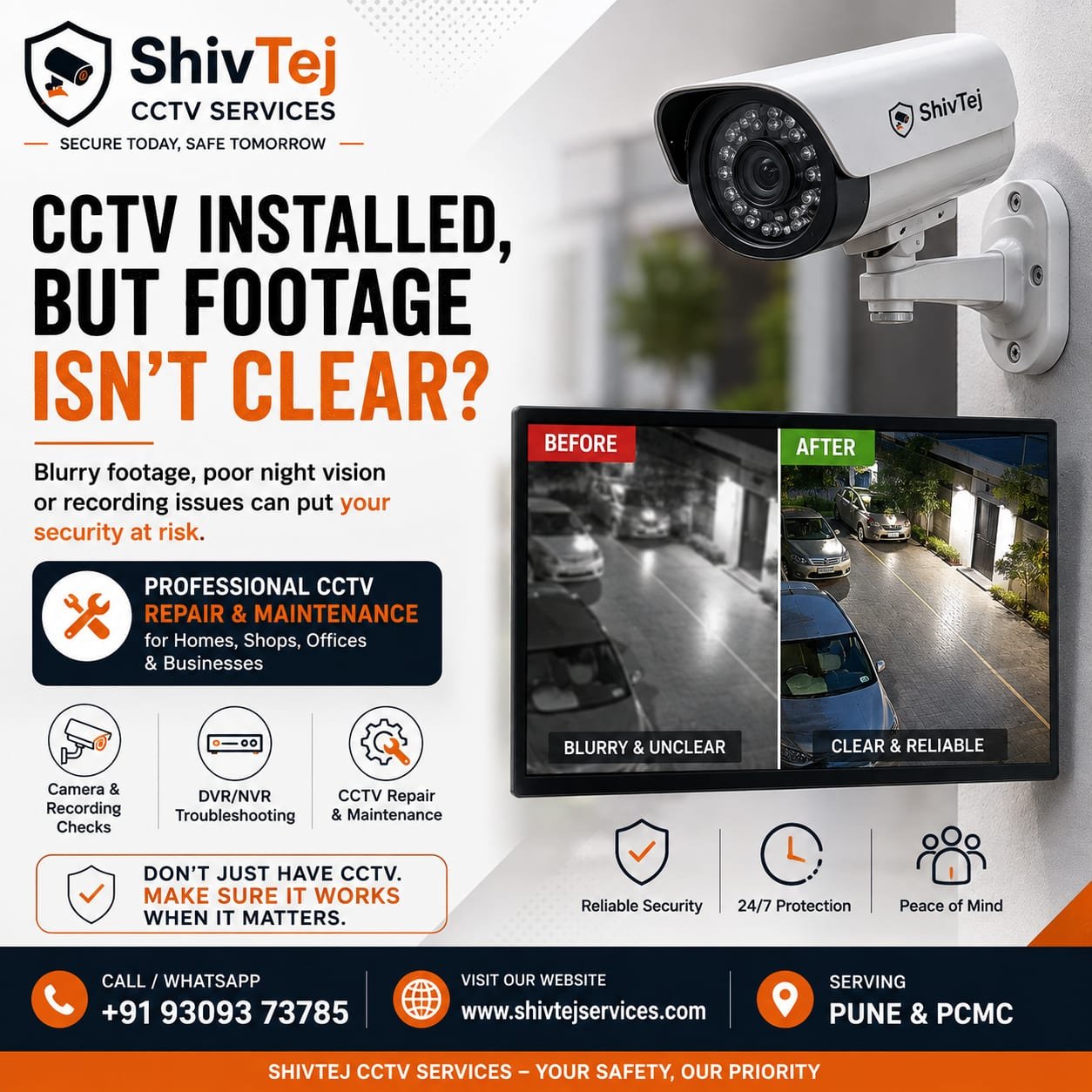 Before and after comparison of blurry and clear CCTV footage